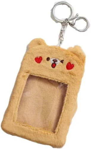 Miniatura 7 de Lindo oso de cerdo de peluche Kpop para tarjeta fotográfica, estuche de pase, funda de tarjeta de identificación, bolsa colgante llavero peludo