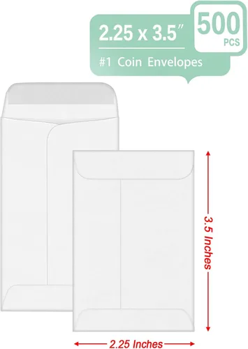 Miniatura 3 de Xxcxpark 500 sobres para monedas #1, sobres de papel kraft blanco de 2-1/4 x 3-1/2 pulgadas, sobres clásicos de papel kraft para piezas pequeñas