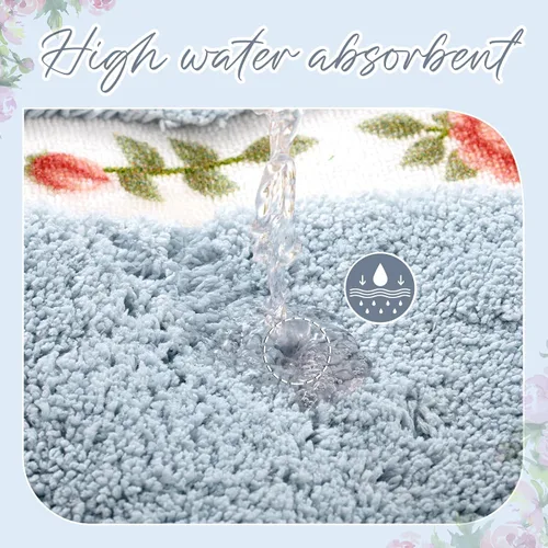 Miniatura 7 de Drydiet Juego de 3 alfombras de baño con rosas y flores, decoración de habitación, alfombra de baño floral en forma de U, antideslizante, Azul