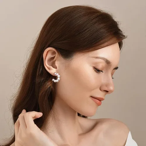 Miniatura 7 de Gacimy Aretes de aro de perlas para mujer con poste de plata de ley 925