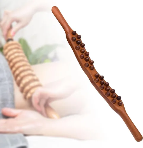 Miniatura 7 de Palo de masaje de madera Guasha Scraping Stick Handheld 26 cuentas Point Gua Sha Stick Masaje corporal para cintura/espalda/hombro/muslo/pierna