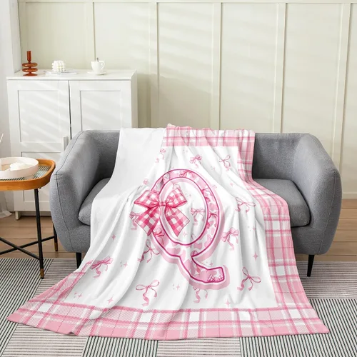 Miniatura 26 de Erosebridal Manta de franela con inicial de letra B, manta de forro polar con lazo rosa, 40 x 50 pulgadas, bonitos lazos del alfabeto, manta