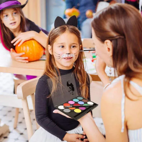 Miniatura 5 de Kit de pintura facial – 15 colores vibrantes de maquillaje a base de agua No tóxico, lavable e hipoalergénico para niños y adultos Halloween