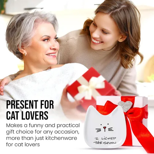 Miniatura 6 de Pavilion Gift Company Blobby Cat plato apoya cucharas "I Licked the Spoon" de 5 pulgadas, color blanco