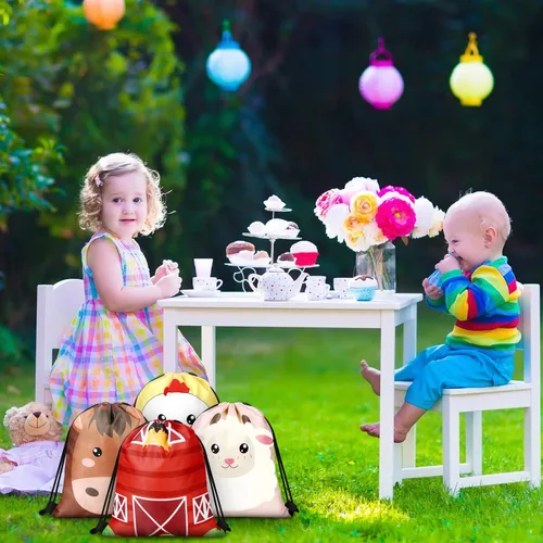 Miniatura 6 de Eccliy 24 bolsas de regalo de fiesta de animales de granja, suministros de fiesta de cumpleaños de granja, bolsas de cuerda para temática de granero