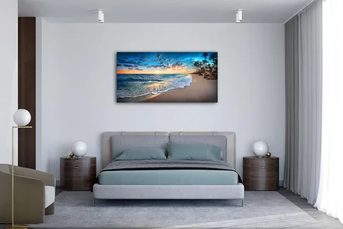 Miniatura 4 de Jiuqinghua Impresiones en lienzo para pared, pinturas de paisaje oceánico de playa azul, 1 panel, puesta de sol, olas del mar, decoración de pared