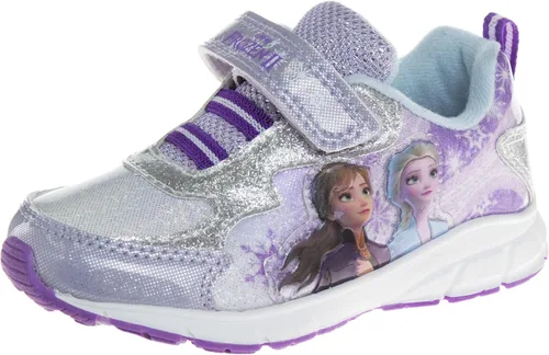 Disney Zapatillas de deporte Frozen para niñas, sin cordones, con luz, para correr (bebéniña pequeña), Púrpura tornasol