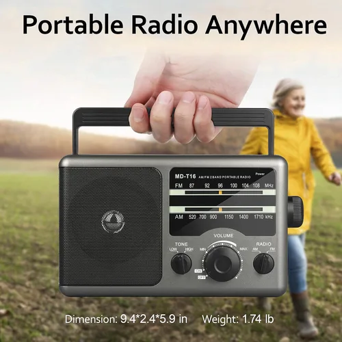 Miniatura 2 de Radio portátil AM FM con batería con la mejor recepción, conector para auriculares, mejor calidad de sonido