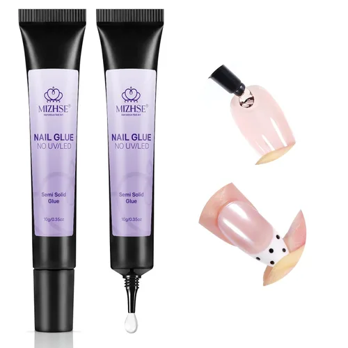 Miniatura 14 de MIZHSE Kit de pegamento de uñas semisólido de 0.35 oz y removedor de 0.3 fl oz para puntas de uñas a presión, secado rápido súper fuerte, sin
