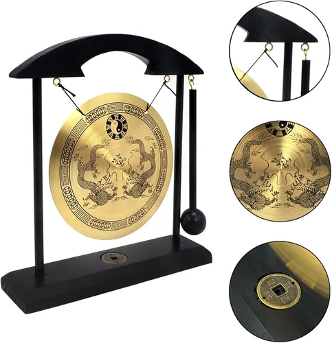Miniatura 4 de Gong de escritorio de latón, arte zen, feng shui para la decoración de oficina en casa, práctica de meditación, incluye pulsera de cadena roja
