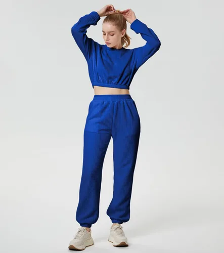 Miniatura 2 de Conjunto deportivo para mujer, sudadera acolchada y pantalones deportivos con bolsillos, 2 piezas, Azul