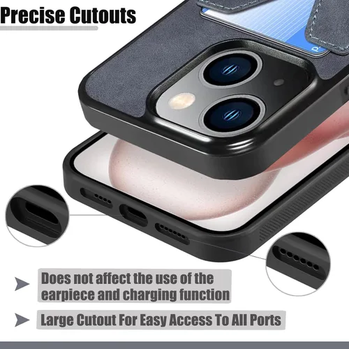 Miniatura 5 de Kowauri Funda para iPhone 15, piel sintética, con ranura para tarjeta de crédito, funda protectora ultra delgada para iPhone 15 (6.1 pulgadas), gris