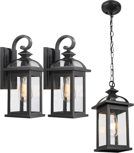 Darkaway Lámparas de pared para exteriores, paquete de 2 con lámpara colgante para exteriores, para porche, patio, jardín