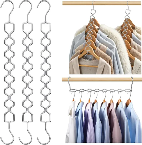 Miniatura 11 de 6 Pack de perchas que ahorran espacio para ropa, organizador de metal resistente con capacidad de 30 libras, percha mágica para ahorrar espacio