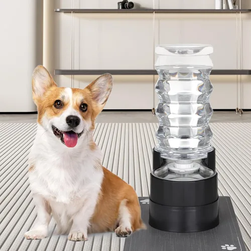 Miniatura 7 de RIZZARI Dispensador de agua grande para perros: 8L de gravedad elevada en negro, dispensador automático de acero inoxidable con cepillo Perla