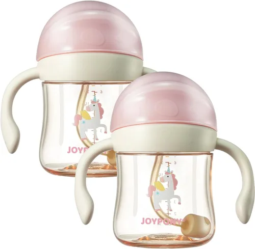 Miniatura 14 de Joypony Vasos para sorber para niños pequeños de 1 a 3 años, vaso con popote con peso a prueba de derrames con asa para bebés de 6 meses en Rosa/1