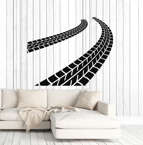 Pegatinas de vinilo para pared, diseño de pistas de neumáticos, cochera, cochera, decoración grande (ig4717), color negro
