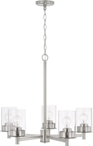 Miniatura 4 de HomePlace Lighting 446851AD-532 Mason - Candelabro redondo de cristal transparente de transición, 5 luces, 500 vatios totales, 24 pulgadas de alto x