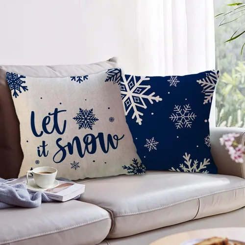 Miniatura 6 de ULOVE LOVE YOURSELF - Juego de 2 fundas de almohada para decoración de invierno, fundas de almohada de Navidad estilo granja, diseño de copos