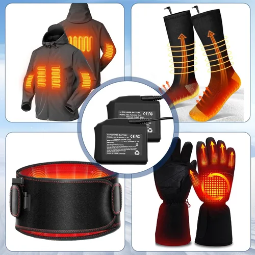 Miniatura 6 de 7.4V Baterías de polímero de litio de 5000mAh - 2 piezas de baterías recargables de Li-Polímero para guantes, calcetines y sombreros calefactables.