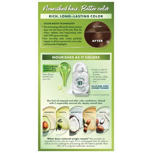 Miniatura 10 de Garnier Nutrisse Crema nutritiva para el cabello, color marrón caoba dorado medio 535, tinte permanente para el cabello, 1 unidad