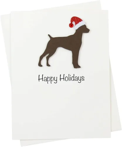 Miniatura 20 de Black Doodle Bernedoodle - Tarjetas de Navidad (10 unidades), hechas a mano, base blanca, perro con sombrero de Papá Noel Negro
