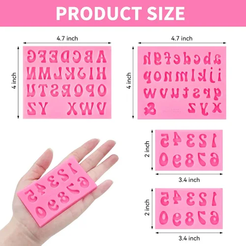 Miniatura 2 de Puyeipt 4 moldes de silicona para chocolate, números 0-9 y 26 letras del alfabeto, molde de fondant para decoración de pasteles comestibles y postres