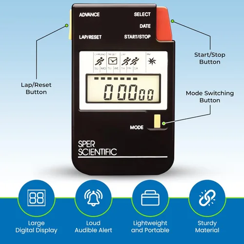 Miniatura 3 de Sper Scientific Cronómetro digital de pantalla grande con funciones de reloj y alarma 810022 - Temporizador LCD fácil de leer, cronómetro duradero