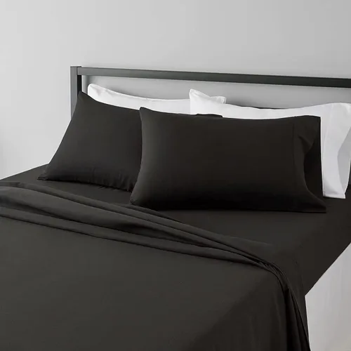 Juego de sábanas de tamaño King, 4 piezas, sábanas negras King, sábanas de lino ultra suaves y transpirables para cama tamaño King, sábanas de cama