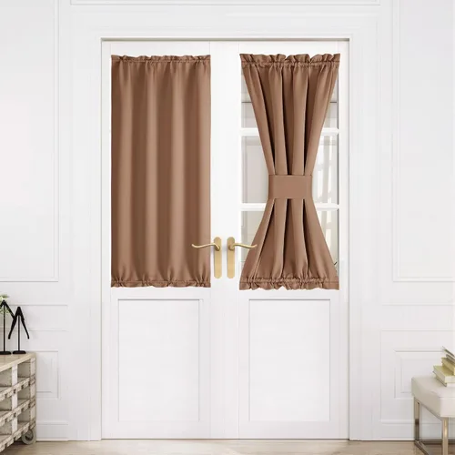 Miniatura 140 de NICETOWN Cortinas opacas unicolor con aislamiento térmico para puerta francesa, granja, oscurecimiento de habitación, puertas y ventanas de Marrón
