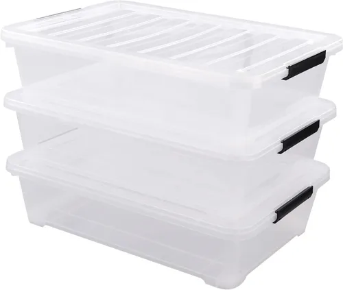 Miniatura 7 de Caja de almacenamiento de plástico transparente de 25 cuartos de galón con ruedas, caja de almacenamiento debajo de la cama, paquete de 3