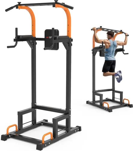 leikefitness Equipo de ejercicio multifunción de torre de energía, estación de inmersión para dominadas, altura ajustable para gimnasio en casa,