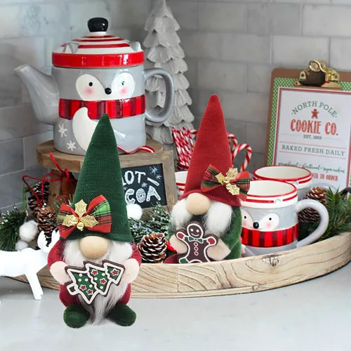 Miniatura 4 de Attiigny - Gnomos de Navidad de felpa con jengibre, gnomo navideño hecho a mano, sueco nórdico, rojo verde, figura de gnomo clásico, regalos de elfo