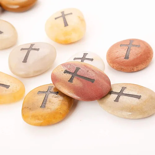Miniatura 3 de ROCKIMPACT 24 piedras grabadas para la preocupación cruzada para orar la fe, piedras conmemorativas, pulidas, naturales, bautizo, comunión, regalo