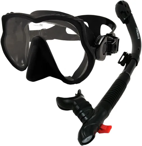 Promate 500890, AllBalck, Juego de máscara de esnórquel seco para buceo