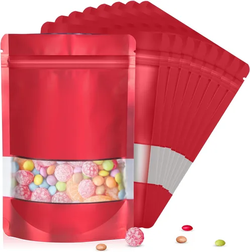600 bolsas de Mylar a prueba de olores, color rojo, 5 tamaños, para almacenamiento de alimentos, cada tamaño, 120 bolsas de Mylar resellables de
