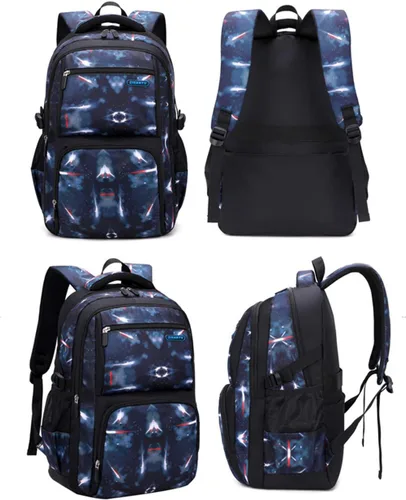 Miniatura 3 de JiaYou Mochila de galaxia con patrón espacial para niños, primaria, junior, escuela secundaria, mochila para computadora portátil, azul azul