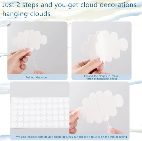 Miniatura 4 de 16 piezas 3D Nubes colgantes para techo, nubes artificiales, accesorios de nube falsa, decoración de pared, nubes de imitación, decoración de baby