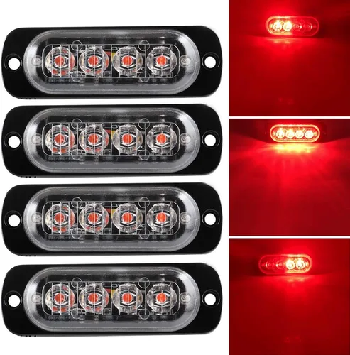 Miniatura 12 de 4 luces estroboscópicas de emergencia ultrafinas de 4 LED, montaje en superficie universal, 12-24 V, advertencia de emergencia, baliza