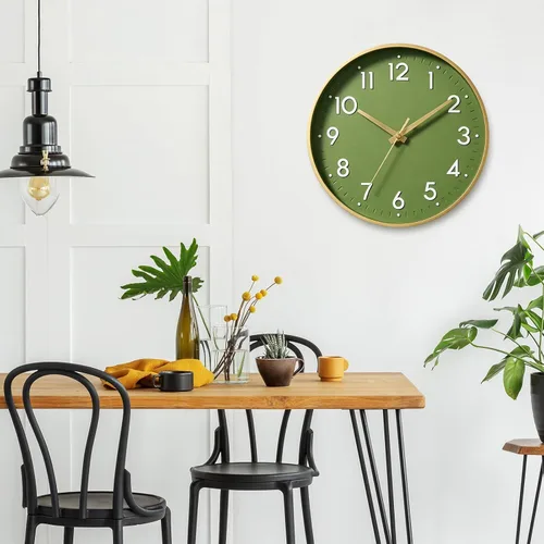 Miniatura 8 de Reloj de pared Mosewa de 20 cm, moderno, analógico, silencioso, sin tictac, funciona con pilas, decorativo para cocina, dormitorio, oficina (dorado)