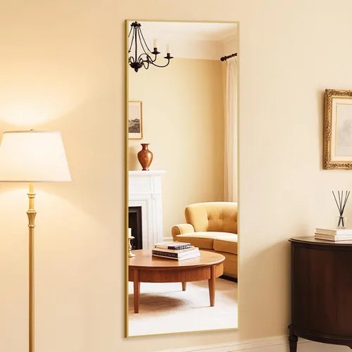 Miniatura 7 de DUMOS Espejo dorado de longitud completa de 59 x 16 pulgadas, espejo de cuerpo completo para dormitorio o guardarropa, se puede colocar solo, colgar