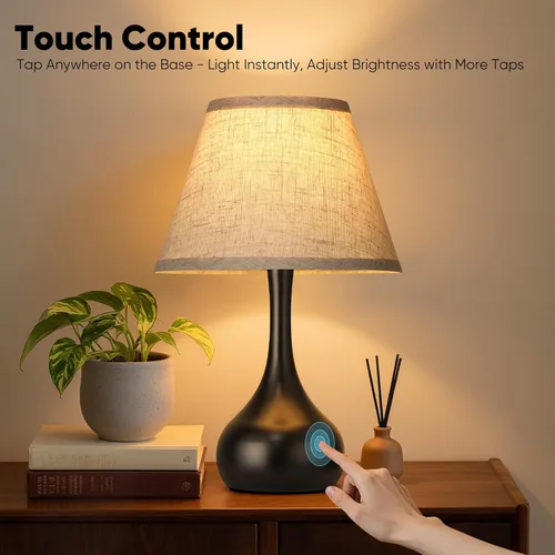 Miniatura 2 de Lámpara de mesa táctil para dormitorio, 1 paquete, lámpara de noche regulable de 3 vías para mesita de noche, lámpara de escritorio de metal