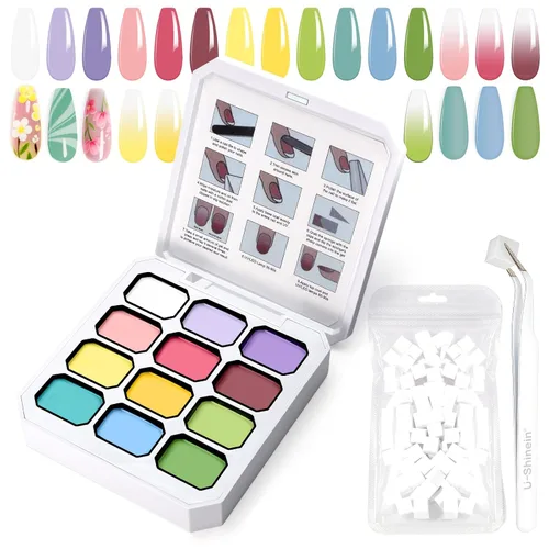 Miniatura 26 de Gel de Pintura con Degradado, 12 Colores Brillantes de Esmalte de Uñas en Gel Ombré para Uñas con Pigmento Pat Aura, Manicura Francesa DIY, Arte