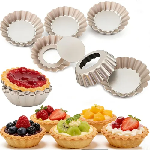 DATANYA Mini Sartenes para Tartas con Fondo Extraíble de 3 Pulgadas, Molde para Tartas de Quiche de Acero al Carbono Antiadherente de 0.8 Pulgadas