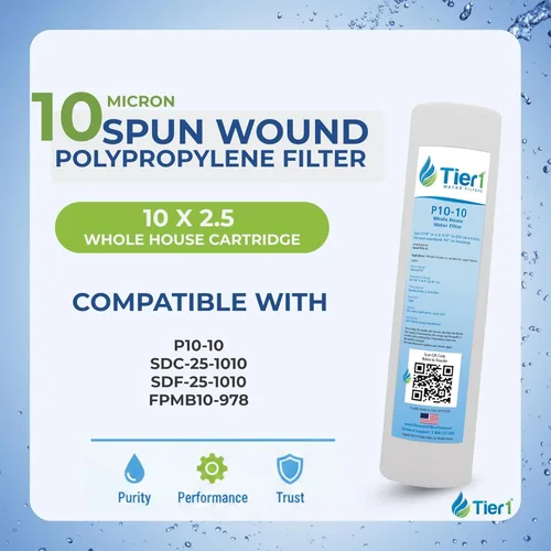 Miniatura 2 de Tier1 Cartucho de repuesto de filtro de agua de sedimentos de polipropileno hilado para toda la casa de 10 micrones, 10 pulgadas x 2.5 pulgadas