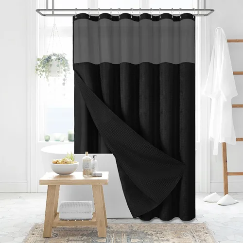 Miniatura 48 de Dynamene cortina de ducha de lino burdeos - cortinas de tela de nido de abeja texturizadas y resistentes para baño, 256GSM, juego de cortinas