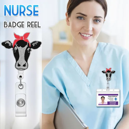 Miniatura 2 de Plifal Soporte retráctil con clip de identificación para enfermera, enfermería, tarjeta de identificación, linda vaca, asistente médico, accesorios