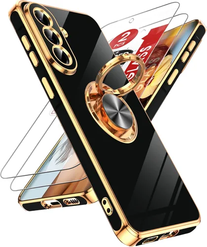 Miniatura 134 de LeYi Funda para Samsung Galaxy S22 Ultra con soporte de anillo giratorio de 360°, soporte magnético, chapado en oro rosa, borde protector para Negro