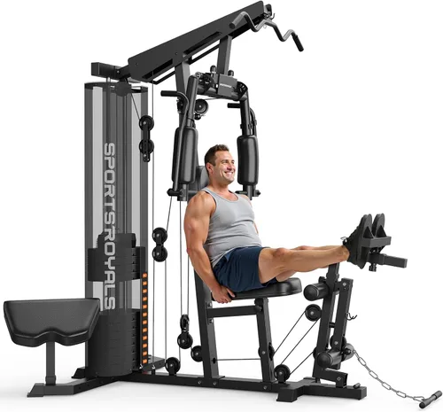 Sportsroyals Equipo de gimnasio en casa, pila de peso de 150 libras, máquina de entrenamiento de cuerpo completo con sistema de polea para