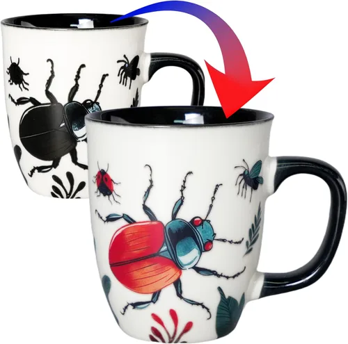Taza de Escarabajo de 16 oz que Cambia de Color - Taza de Café de Cerámica para Amantes de los Insectos - Regalo Novedoso con Temática de Insectos